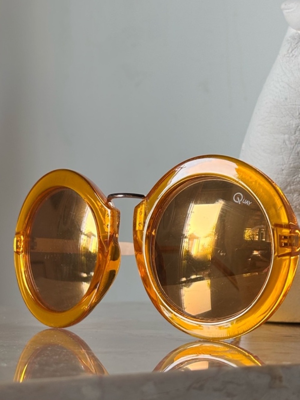 Quay Australia round orange amber tinted retro sunglasses LIFE IN XANADU COFF